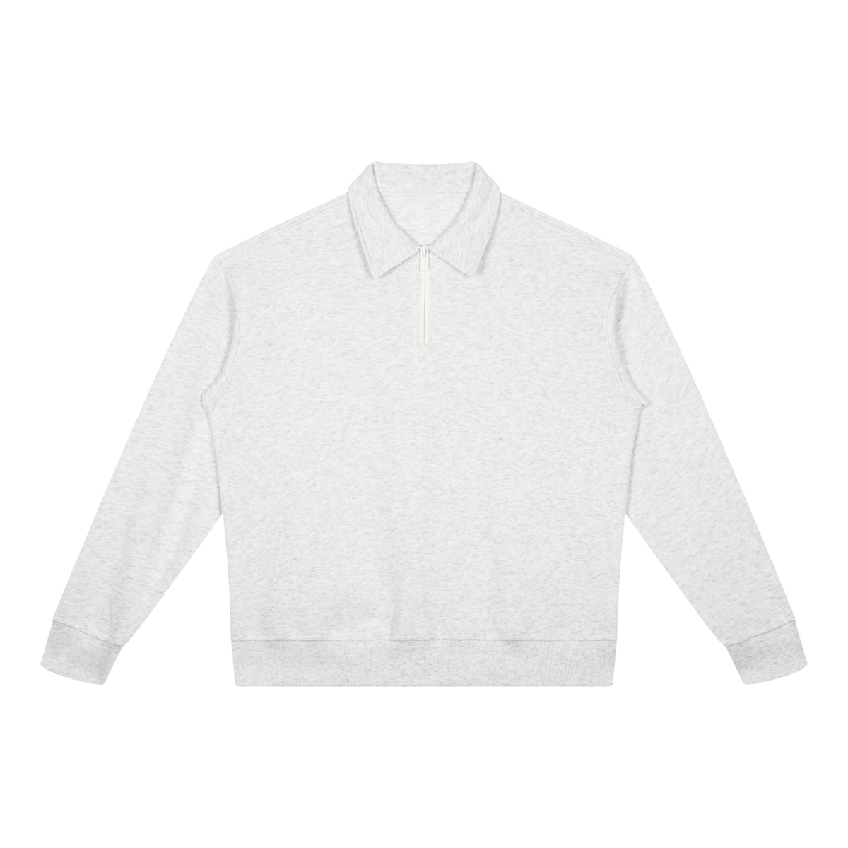 MIROLYUB Aperture boxy quarter-zip sweatshirt in White Gray, front view.