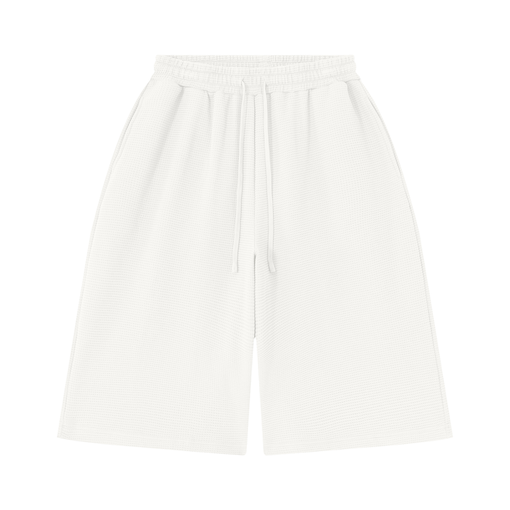 MIROLYUB Lattice Waffle Shorts in White, front view.