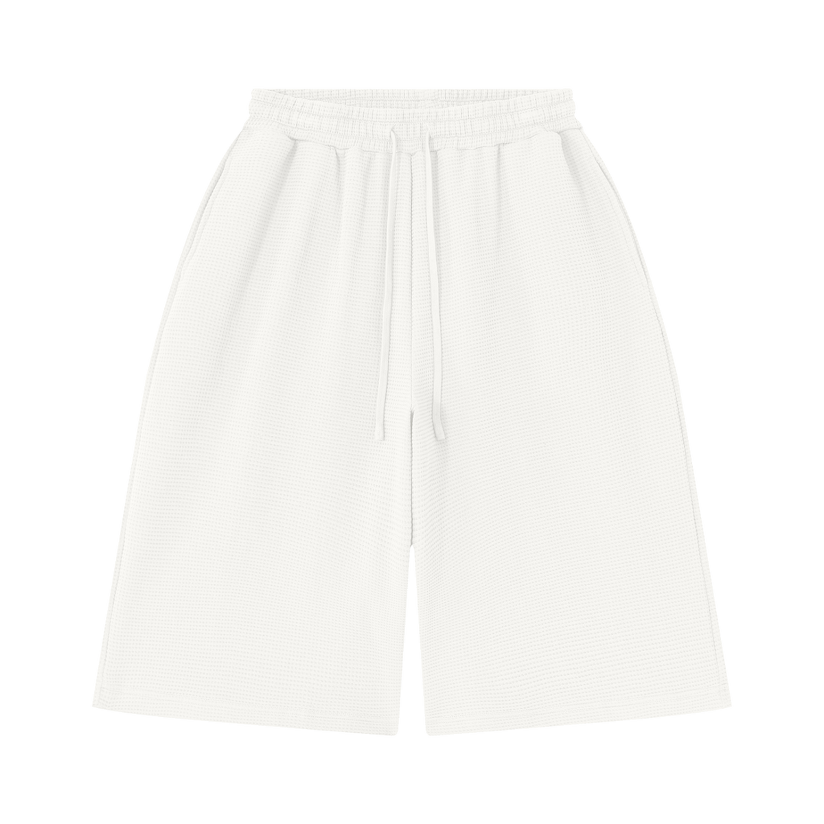 MIROLYUB Lattice Waffle Shorts in White, front view.