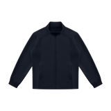 MIROLYUB Tangent stand-collar track jacket in Navy Blue, front view.