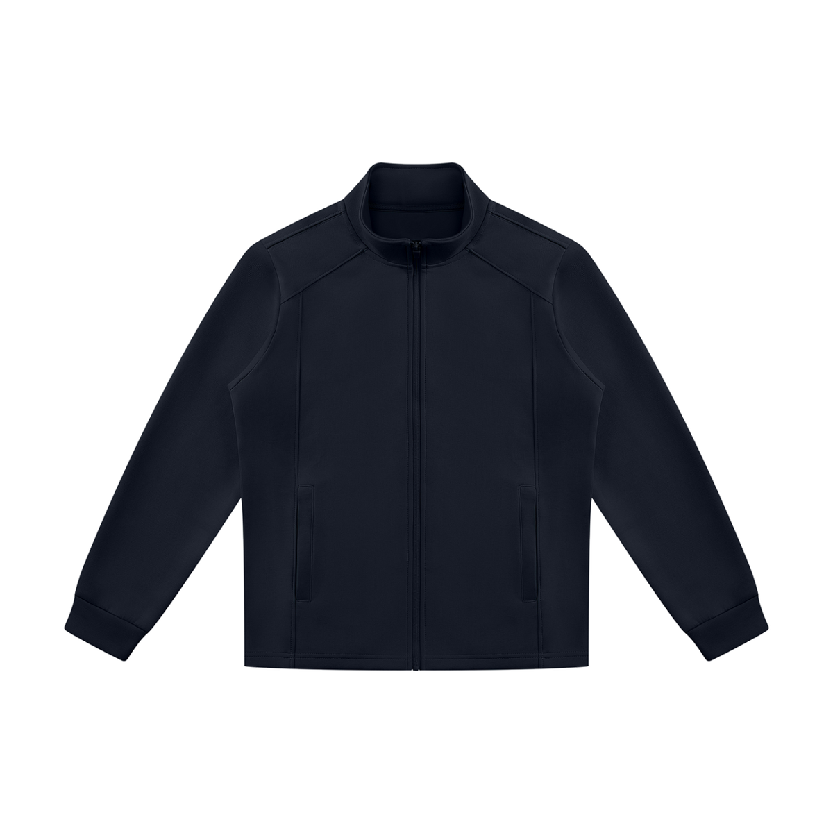 MIROLYUB Tangent stand-collar track jacket in Navy Blue, front view.