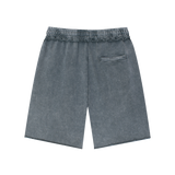 MIROLYUB Unisex Mineral Wash Raw Edge Shorts — Medium Gray, back view