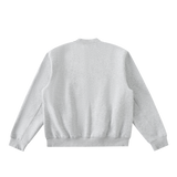 MIROLYUB Nocturne fleece zip varsity jacket in Flower Gray, back view.