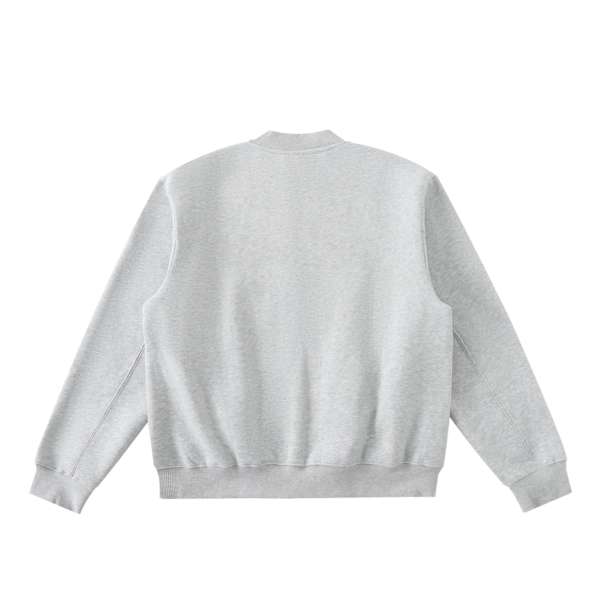 MIROLYUB Nocturne fleece zip varsity jacket in Flower Gray, back view.