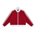 MIROLYUB Parallel cropped stripe track jacket in Red, front view.