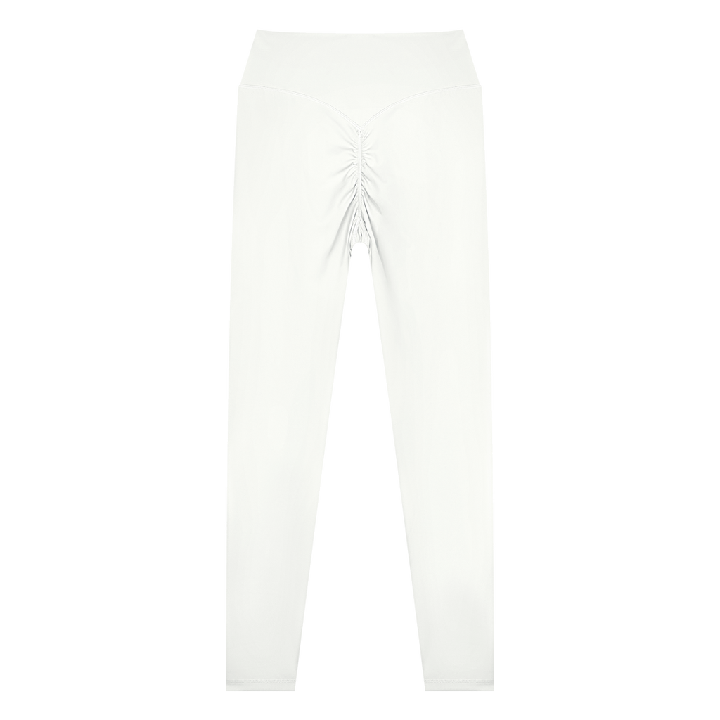 MIROLYUB Women’s High Waisted Yoga Leggings — White, back view