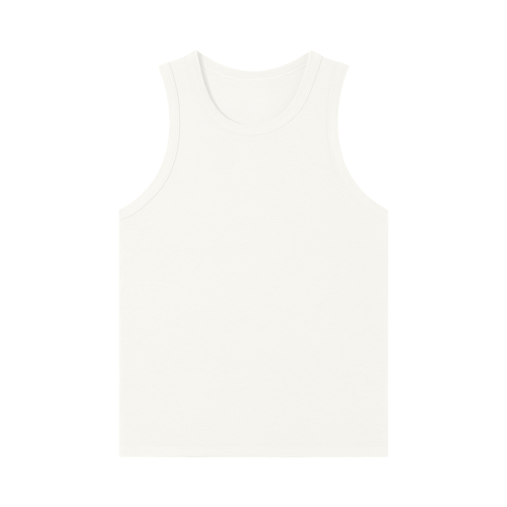 MIROLYUB Tension heavyweight ribbed tank in White, front view.