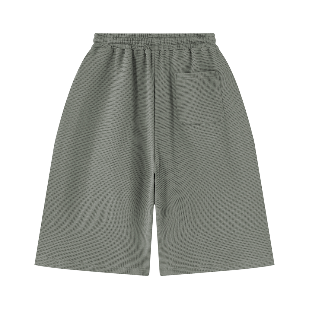 MIROLYUB Lattice Waffle Shorts in Gray, back view.