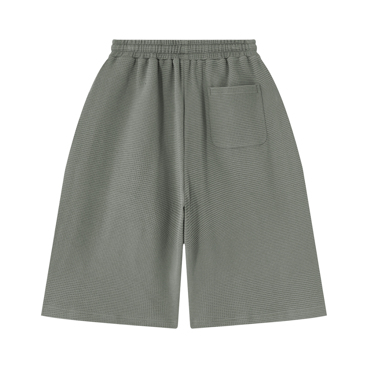 MIROLYUB Lattice Waffle Shorts in Gray, back view.
