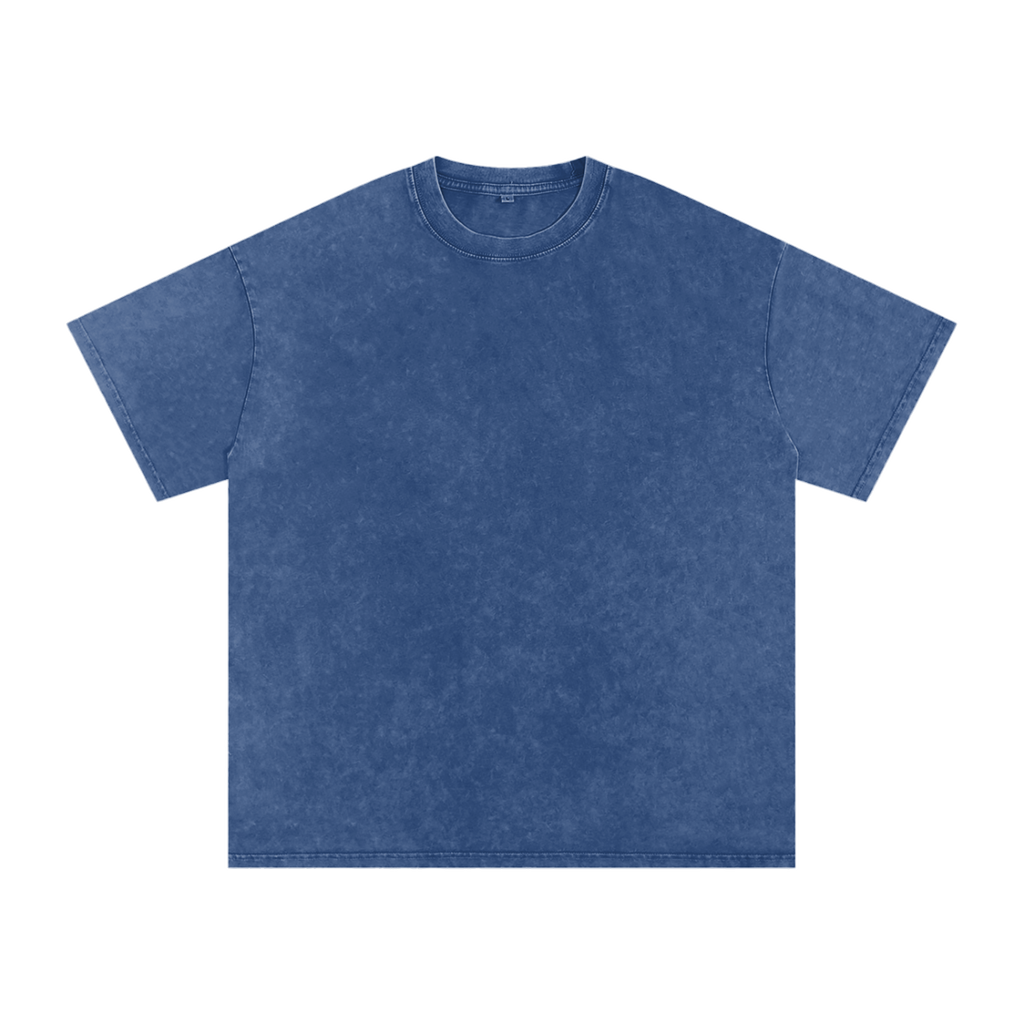 MIROLYUB Afterglow Snow-Wash Oversized Tee in Dark Blue, front view.