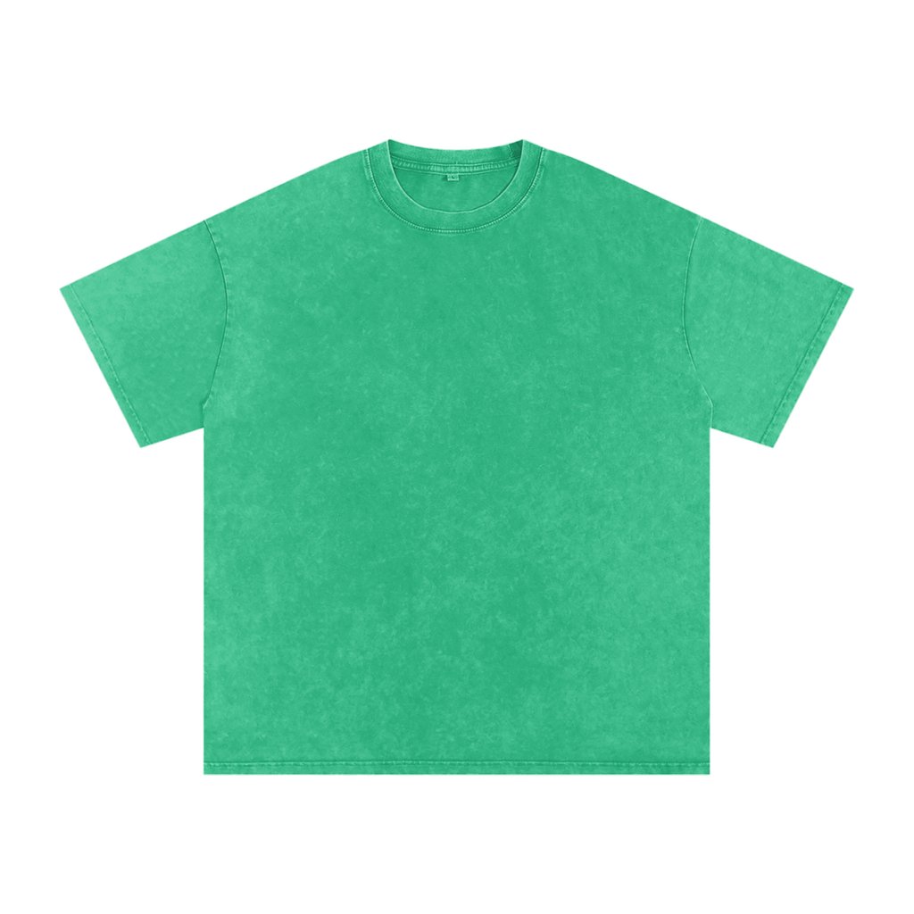 MIROLYUB Afterglow Snow-Wash Oversized Tee in Grass Green, front view.