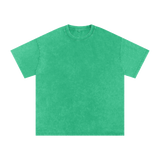 MIROLYUB Afterglow Snow-Wash Oversized Tee in Grass Green, front view.