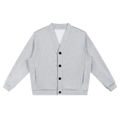 MIROLYUB Cloister heavyweight fleece cardigan in Flower Gray, front view.
