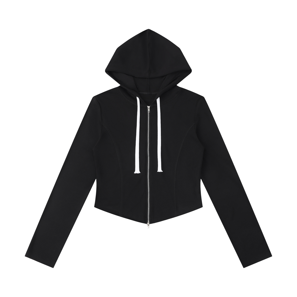 MIROLYUB Inflexion cropped full-zip hoodie in Black, front view