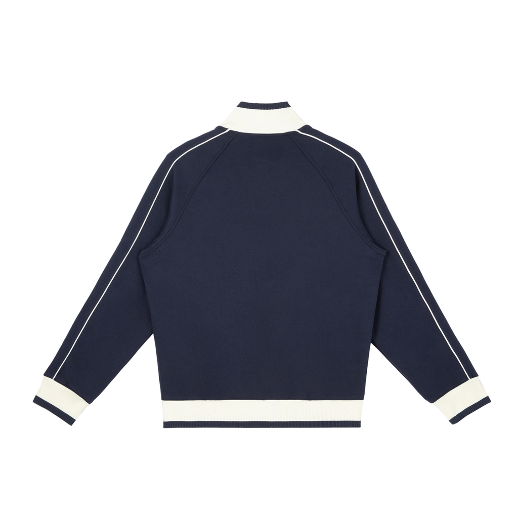 MIROLYUB Switchback raglan track jacket in Navy Blue, back view.