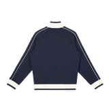 MIROLYUB Switchback raglan track jacket in Navy Blue, back view.