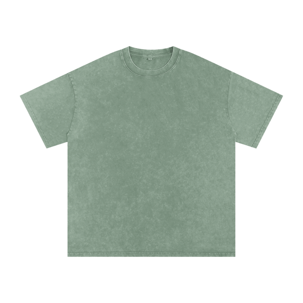 MIROLYUB Afterglow Snow-Wash Oversized Tee in Bean Green, front view.