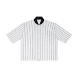 Baseline striped zip jersey in White, front view