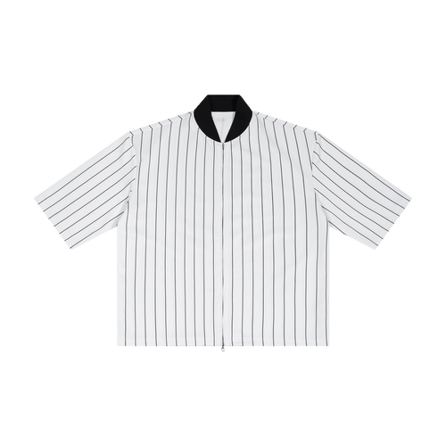 Baseline striped zip jersey in White, front view