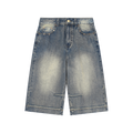 MIROLYUB Low Tide Baggy Denim Shorts in Blue, front view.