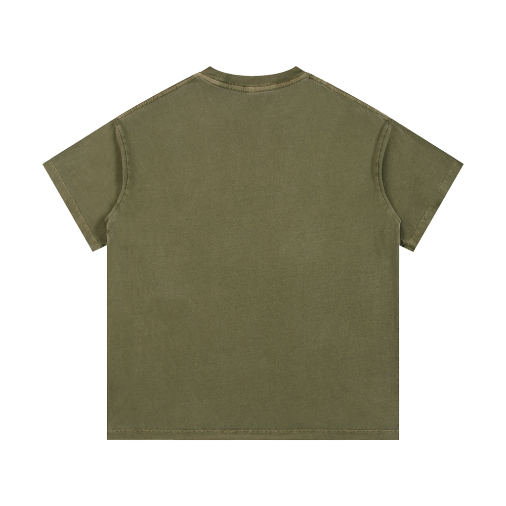 MIROLYUB Palimpsest vintage-wash cotton tee in Army Green, back view
