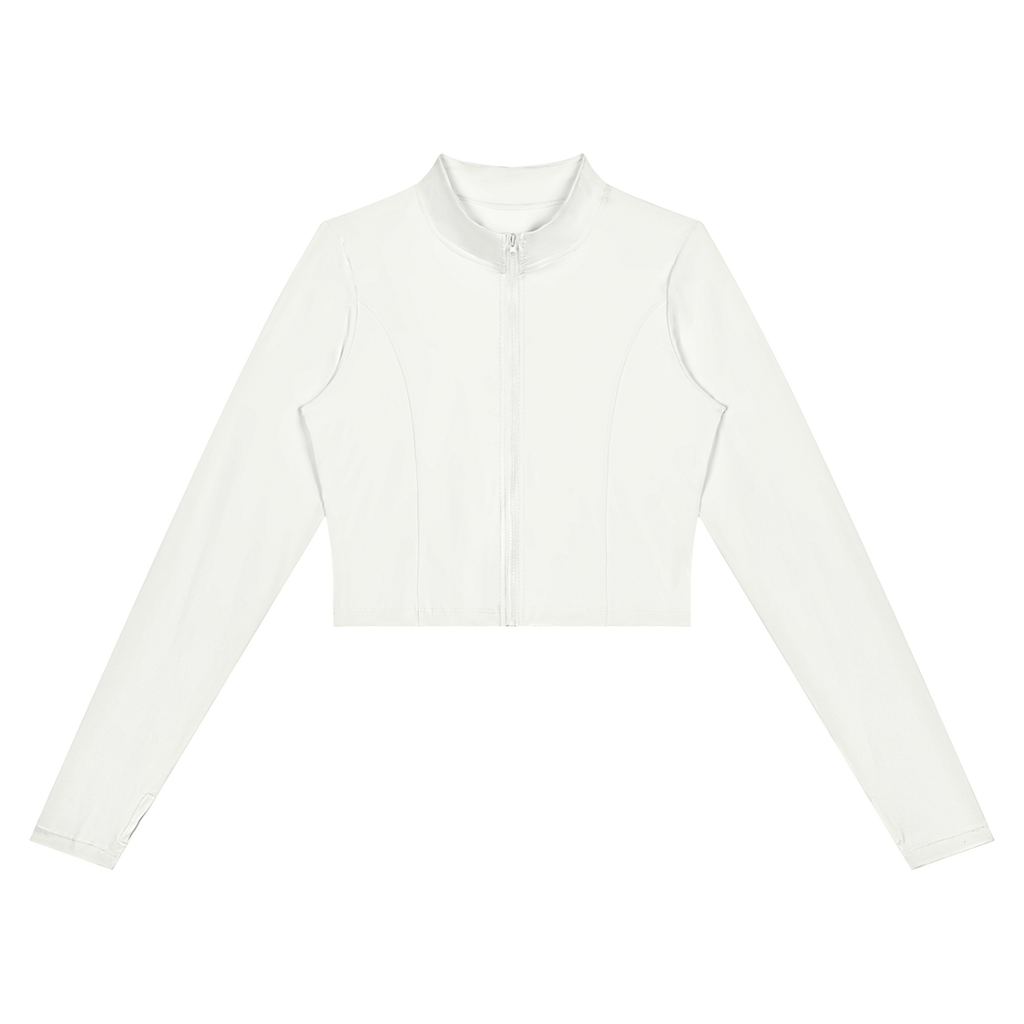 MIROLYUB Women’s Crop Yoga Sports Jacket — White, front view