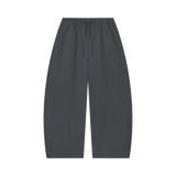 MIROLYUB Tessera waffle barrel pants in Dark Gray, front view.