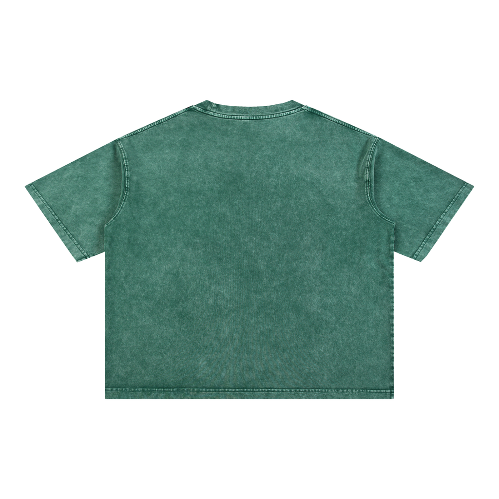 Mineral Wash Boxy Cotton T-Shirt — Blackish Green, back view