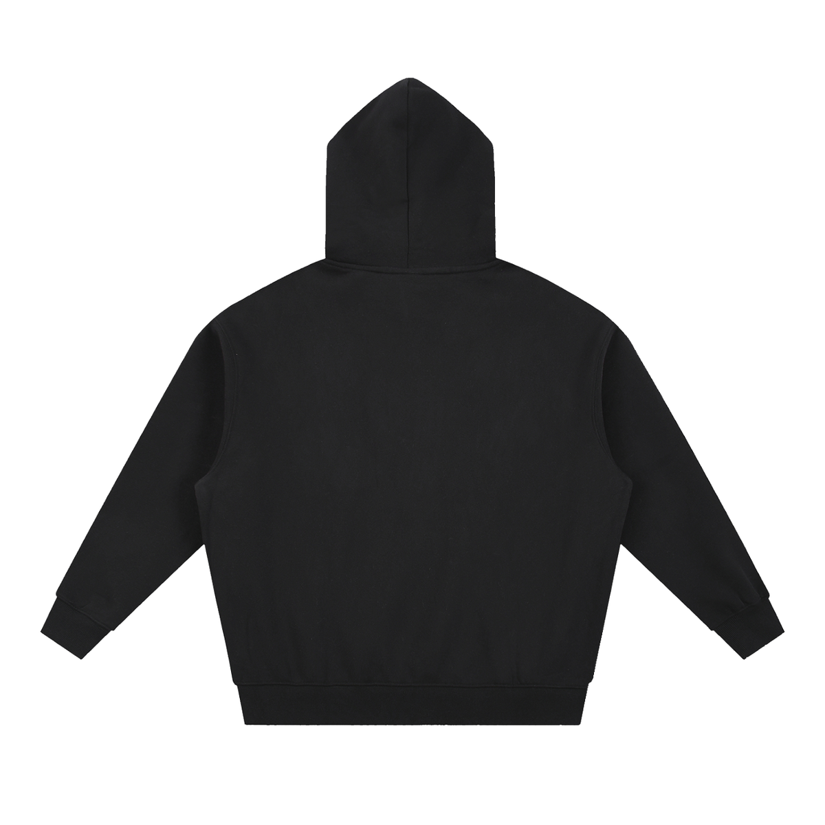MIROLYUB Loft Boxy Fleece Hoodie in Black, back view.