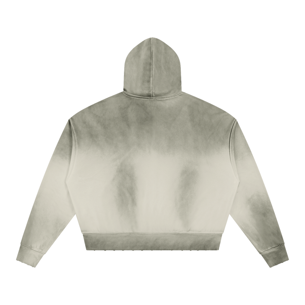 MIROLYUB Unisex Sunfade Distressed Boxy Hoodie — White Gray, back view