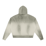 MIROLYUB Unisex Sunfade Distressed Boxy Hoodie — White Gray, back view
