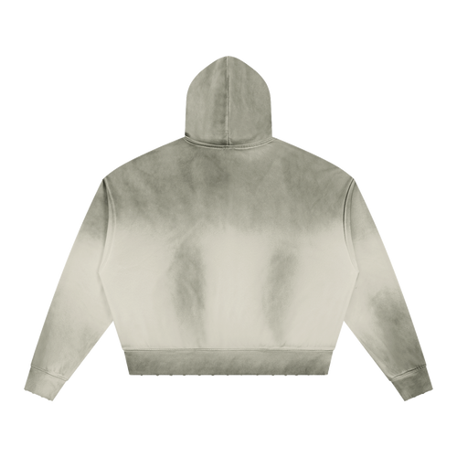 MIROLYUB Unisex Sunfade Distressed Boxy Hoodie — White Gray, back view
