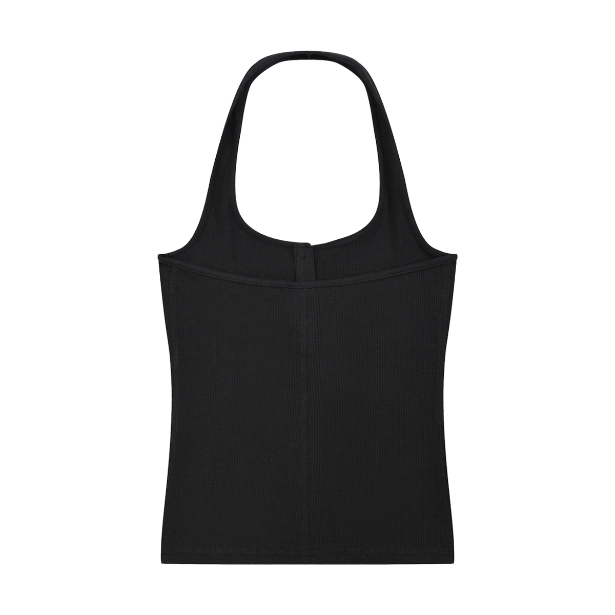 MIROLYUB Notch ribbed Henley tank in Black, back view