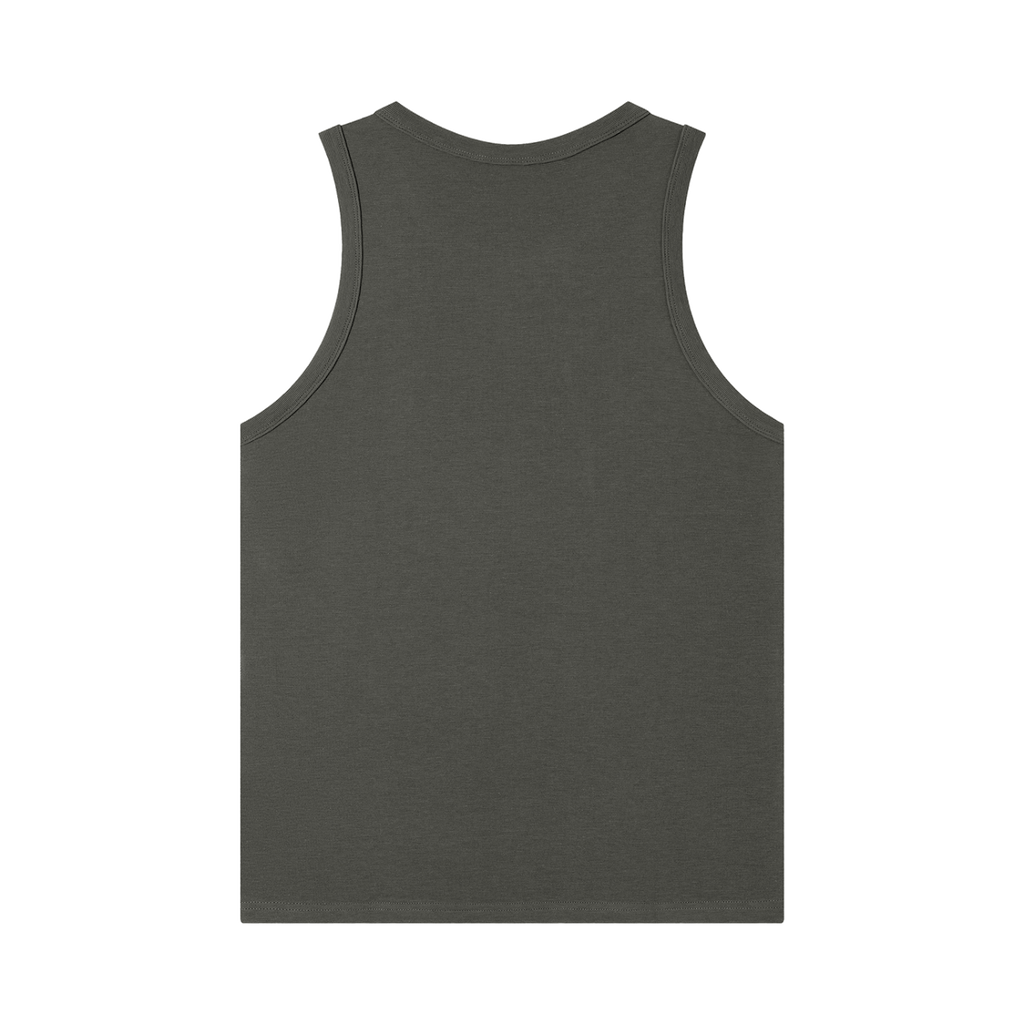 MIROLYUB Tension heavyweight ribbed tank in Dark Gray, back view.