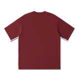 MIROLYUB Unisex Colorblock Crewneck T-Shirt — Wine Red, back view