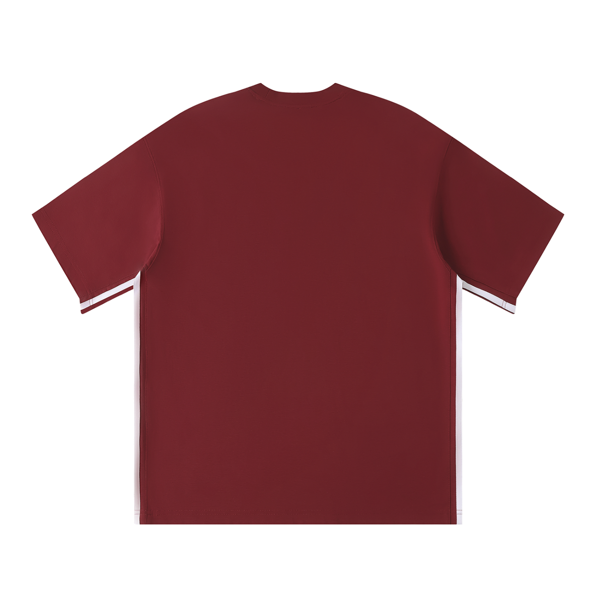 MIROLYUB Unisex Colorblock Crewneck T-Shirt — Wine Red, back view