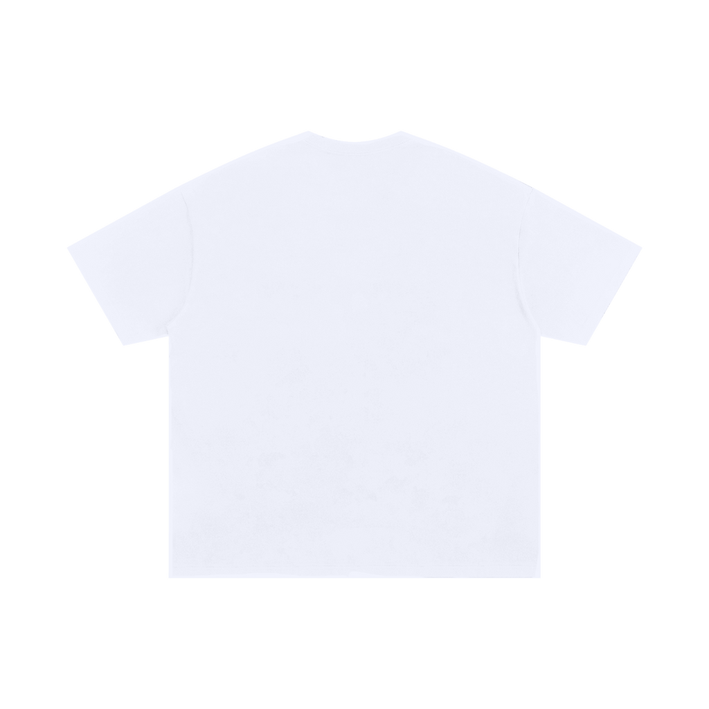 MIROLYUB Interval oversized cotton tee in White, back view with dropped shoulders and a straight hem