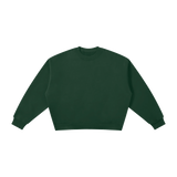 MIROLYUB Meridian boxy fleece crewneck in Dark Green, front view.