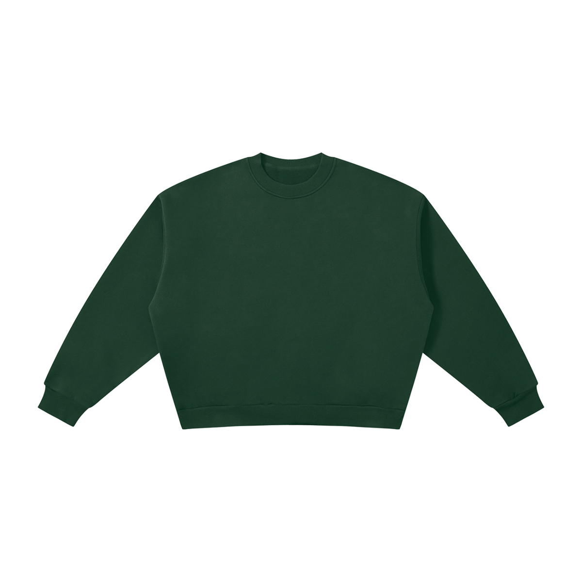 MIROLYUB Meridian boxy fleece crewneck in Dark Green, front view.