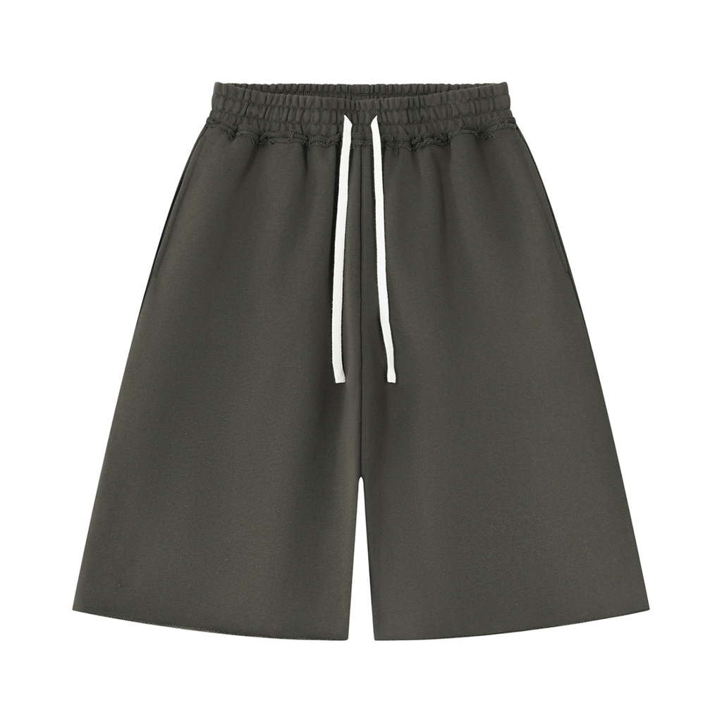 MIROLYUB Unisex Heavyweight Raw Edge Shorts — Dark Gray, front view