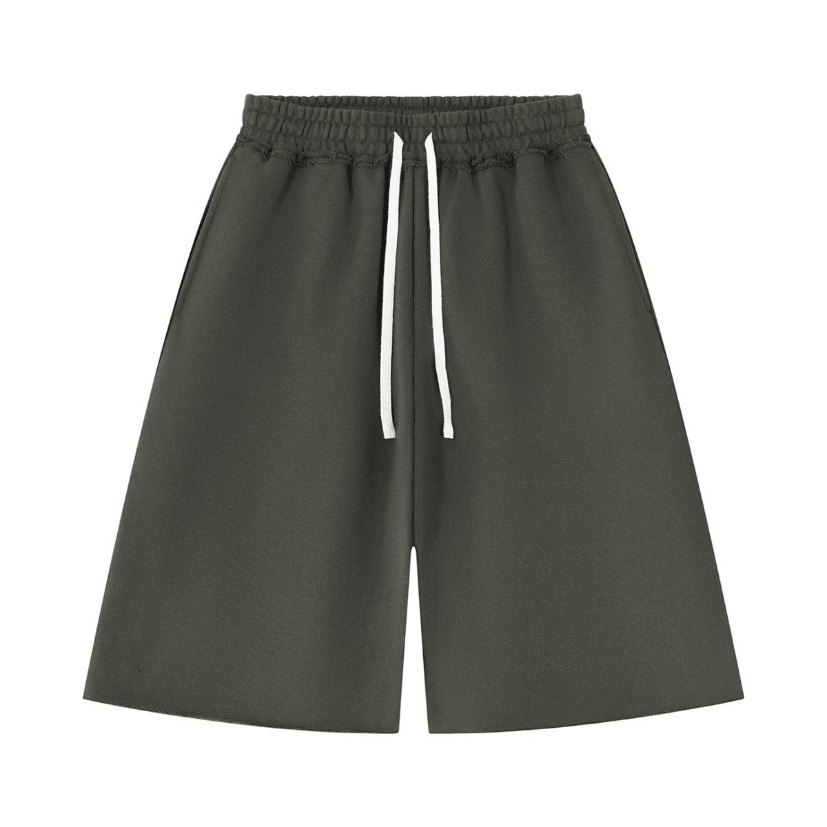 MIROLYUB Unisex Heavyweight Raw Edge Shorts — Dark Gray, front view
