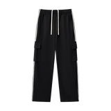 MIROLYUB Vector Side-Stripe Straight-Leg Pants in Black, front view.