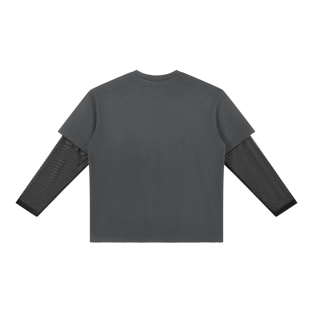 MIROLYUB Fadeline layered long-sleeve tee in Dark Gray, back view.
