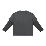MIROLYUB Fadeline layered long-sleeve tee in Dark Gray, back view.