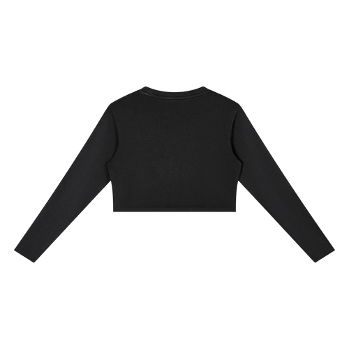 MIROLYUB Ashweave mineral-wash cropped sweatshirt in Black, back view.
