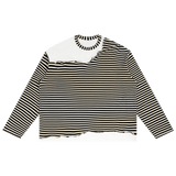 MIROLYUB Unisex Striped Panel Boxy Long Sleeve T-Shirt — Apricot with Black, front view