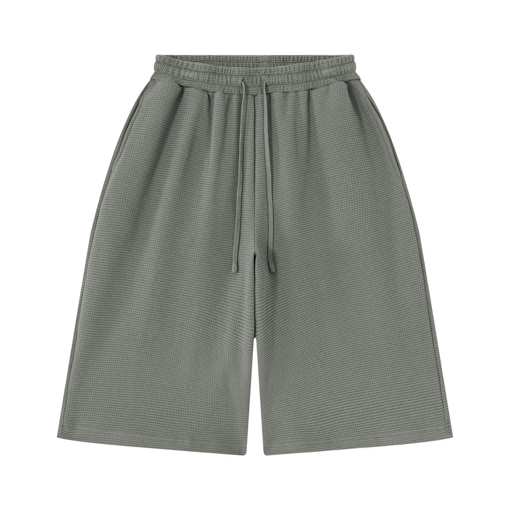 MIROLYUB Lattice Waffle Shorts in Gray, front view.