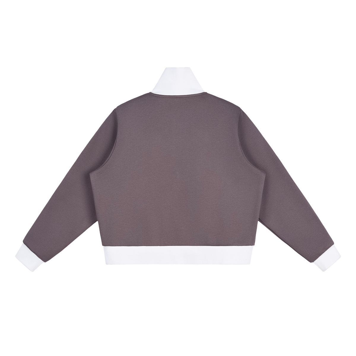 MIROLYUB Parallel cropped stripe track jacket in Plum Purple, back view.