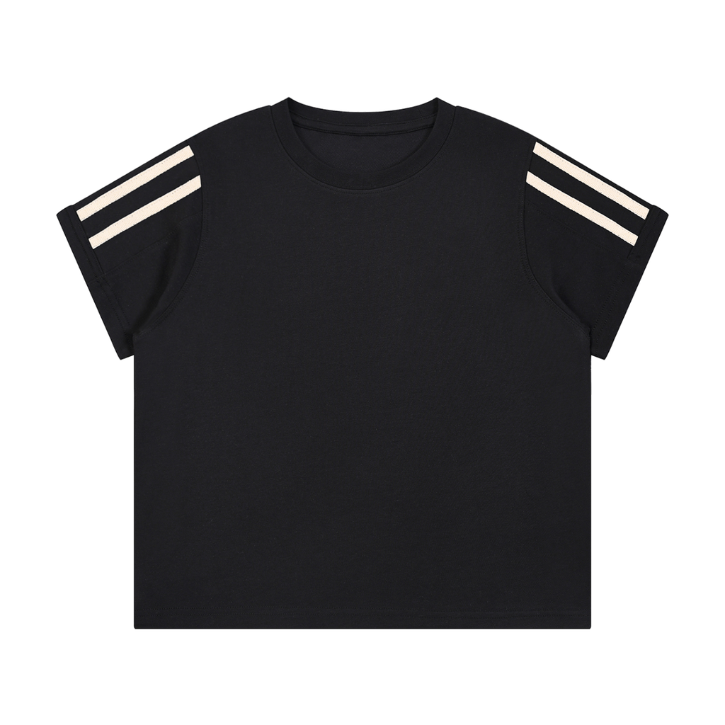 MIROLYUB Pennant twin-stripe cropped tee in Black — front view