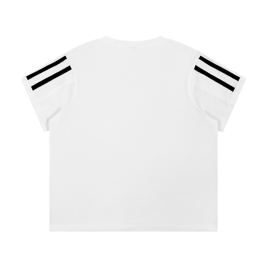 MIROLYUB Pennant twin-stripe cropped tee in White — back view